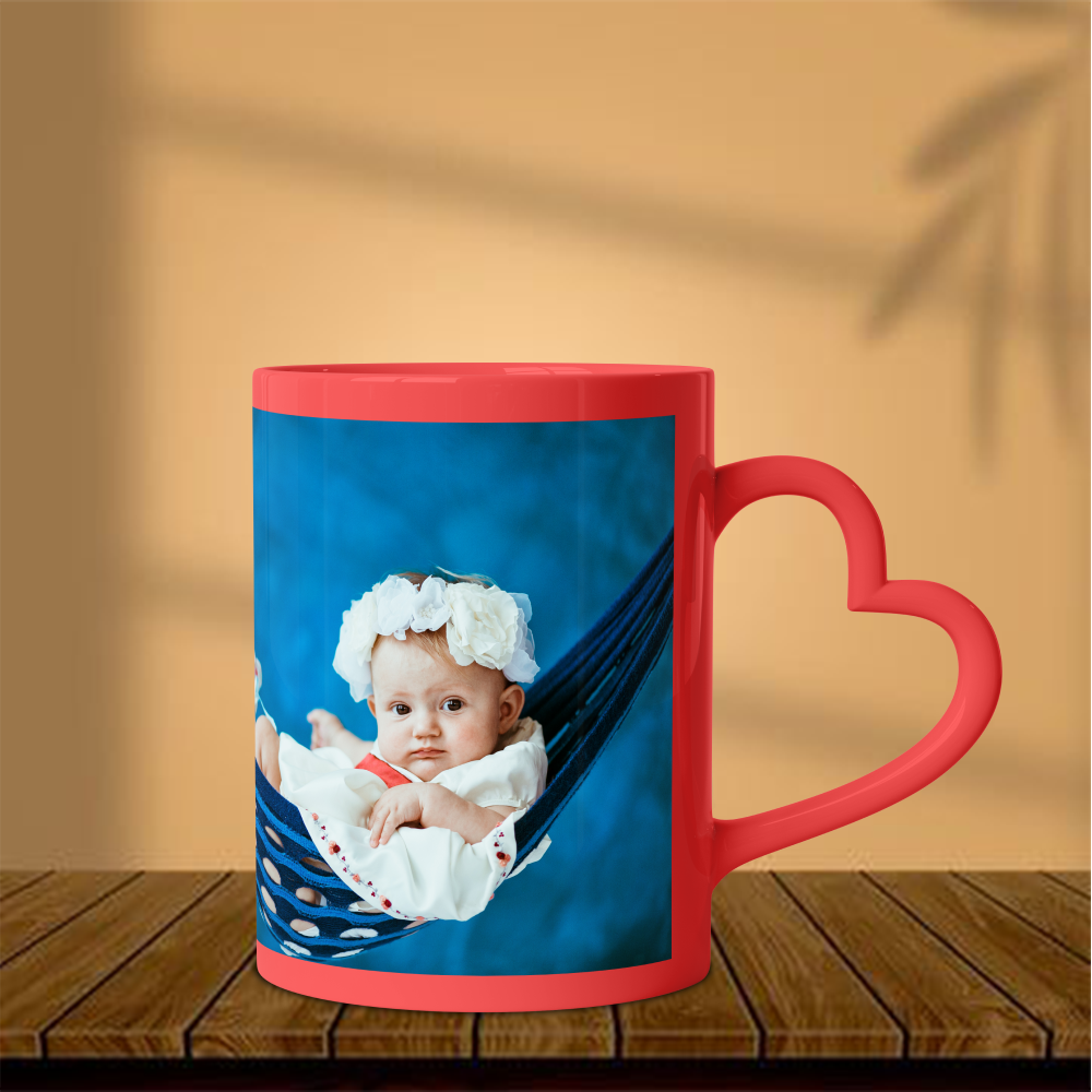 Custom Heart Handle Photo Mug